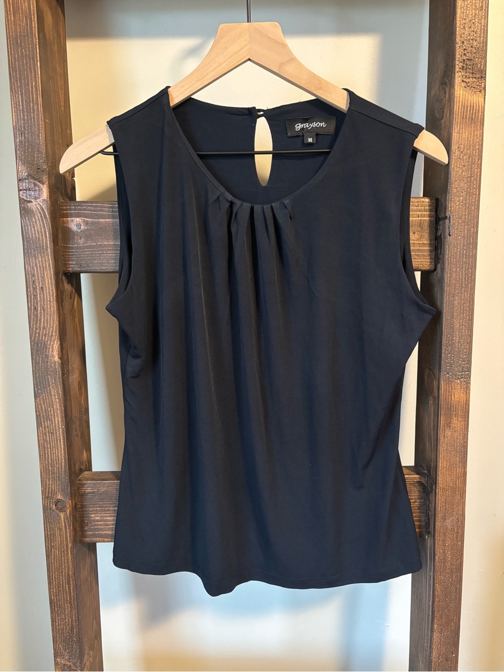 Women's Black Sleeveless Pleated Neck Top - Medium